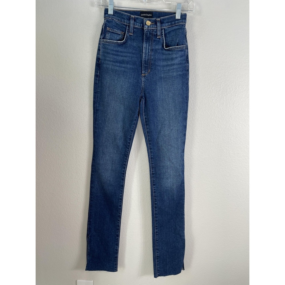 Favorite Daughter Jeans Womens 24 Blue The Valentina High Rise Straight Leg Slit